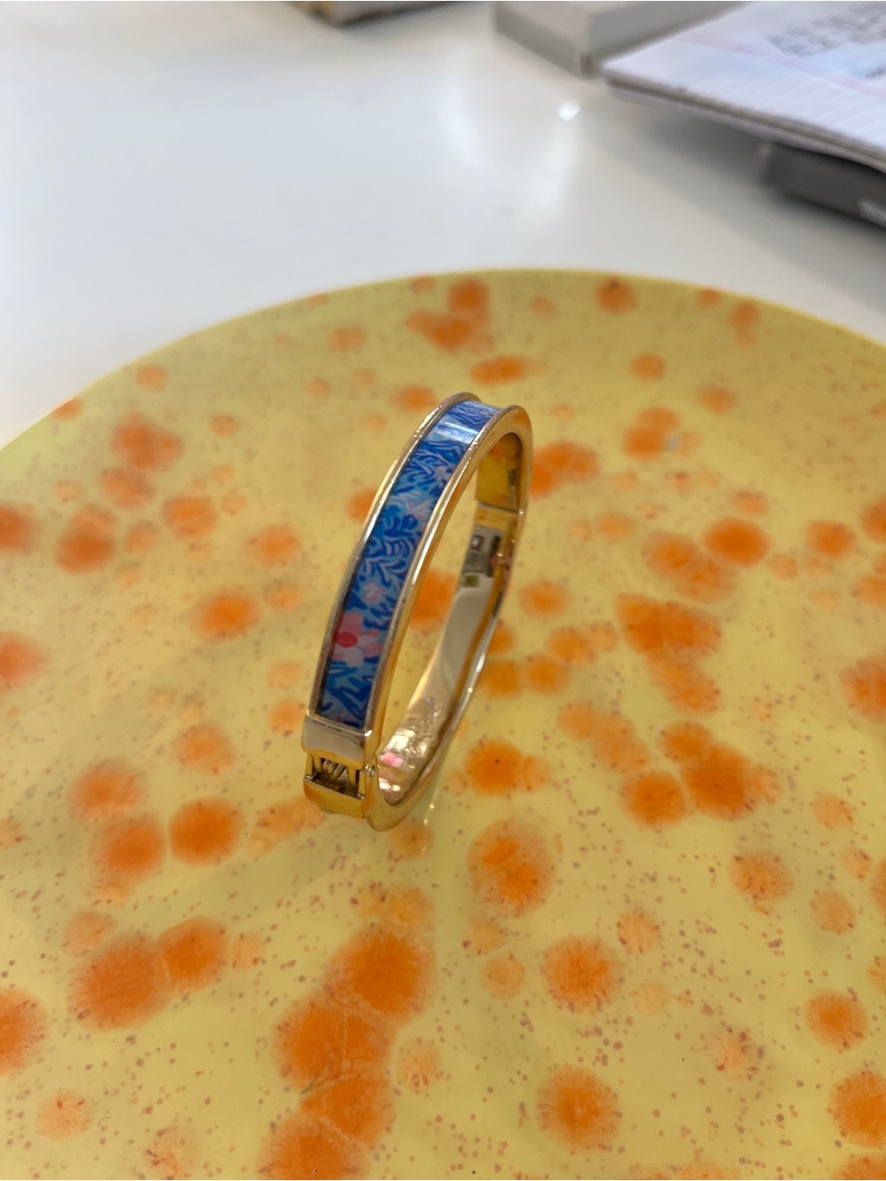 Lilly Pulitzer Gold-Tone Blue Floral Enamel Hinged Bracelet
